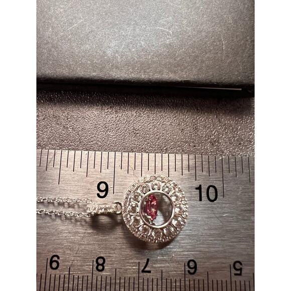 Pink tourmaline white topaz pendant necklace in platinum over 925 silver - Picture 15 of 16